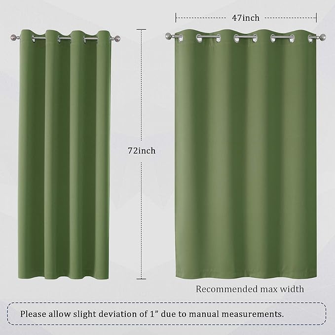 DUALIFE Grommet Curtains Sage Green 72 Inch Length 2 Panels Set Light Blocking
