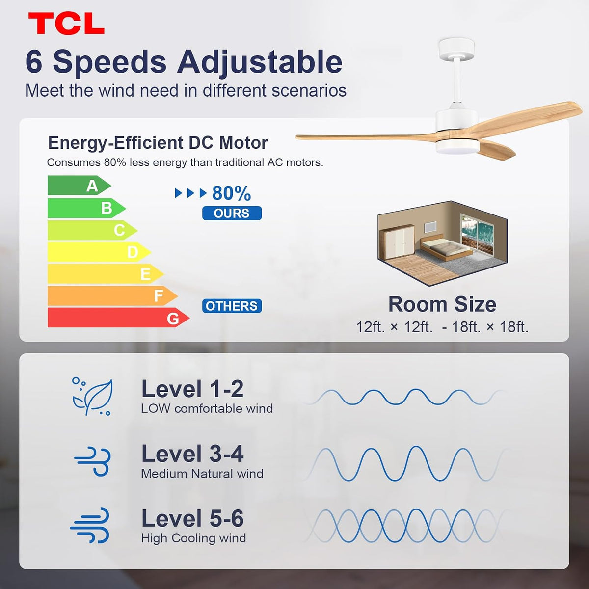 TCL 52" Natural Wood Downrod Ceiling Fan with Light & Remote