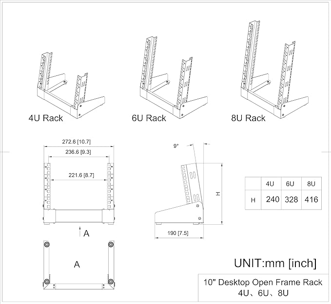 QiaoYoubang 6U Small Desktop Network Rack, 10 inch Mini Open Frame Desktop