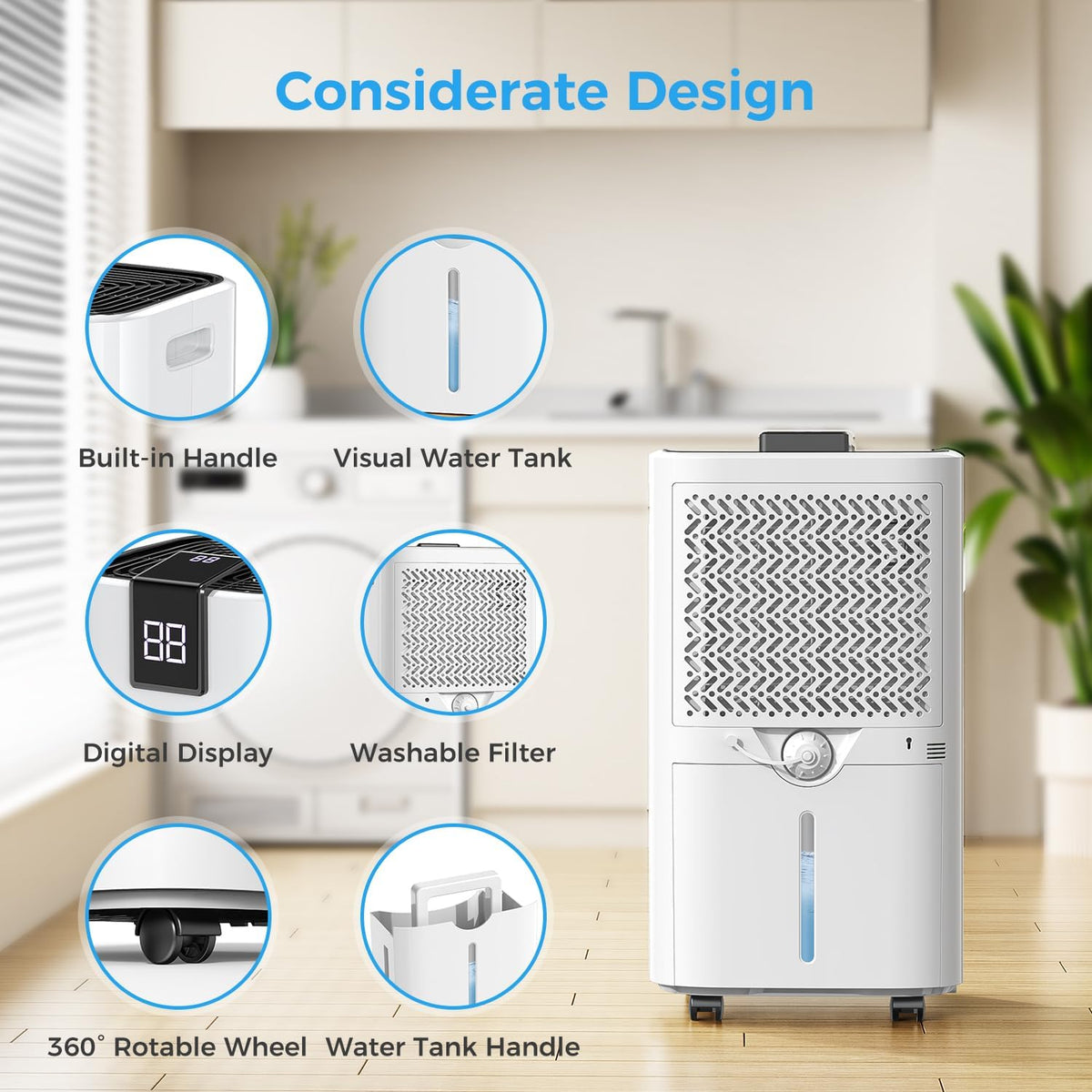 45 Pint Dehumidifier for Basement with Drain Hose Up to 4000 Sq.Ft