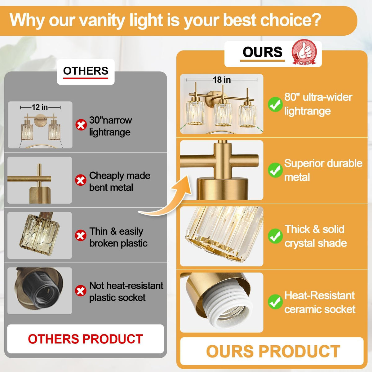 Modern Crystal Bathroom Vanity Light, 3-Light Brushed Gold Bathroom Light Fix...