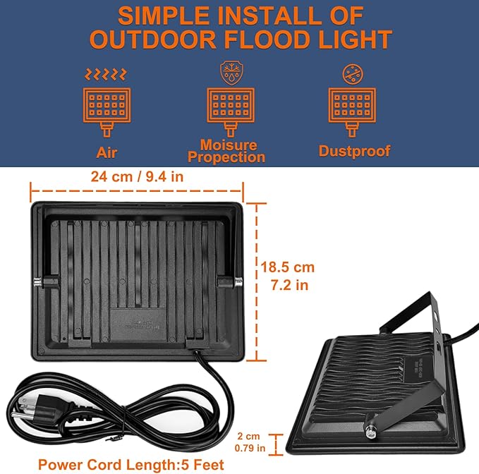 XXBSAZ 150W LED Flood Light Outdoor, High Output Plug-in & Hardwired Secu...