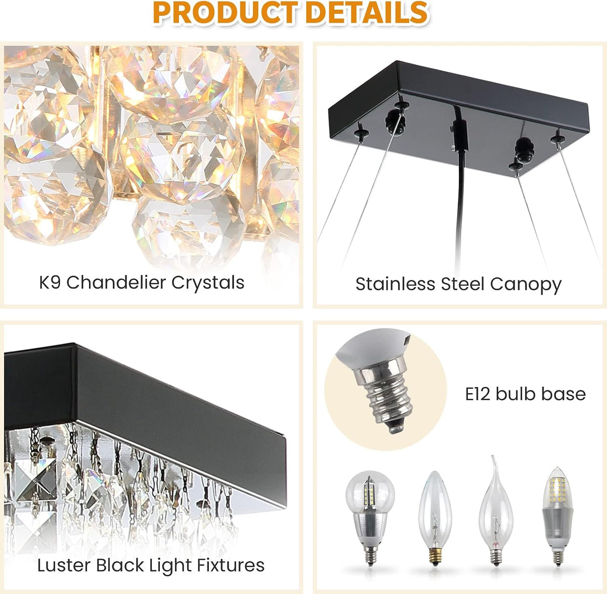 7PM Rectangle K9 Crystal Chandelier Modern Rectangular Pendant Lighting Fixtu...