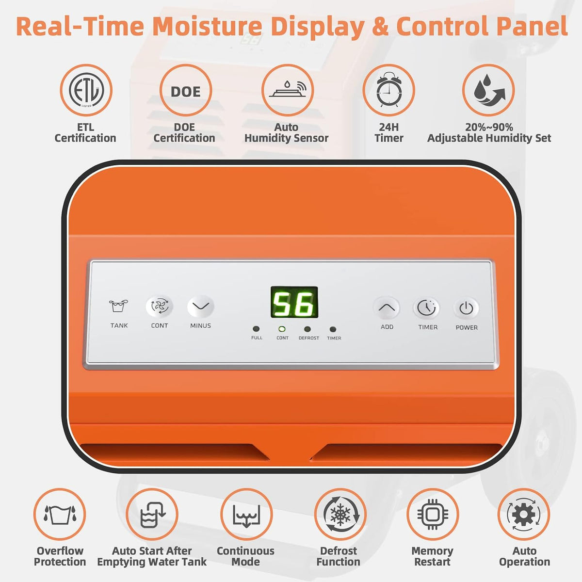 COSTWAY 163 Pints Commercial Dehumidifier (Orange)