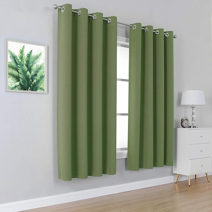 DUALIFE Grommet Curtains Sage Green 72 Inch Length 2 Panels Set Light Blocking