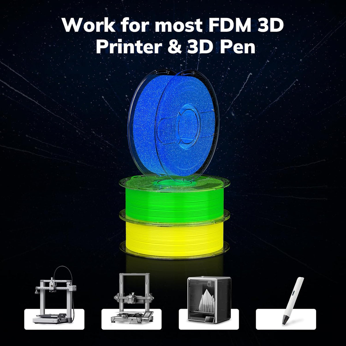 AMOLEN 3D PLA Printer Filament, 1.75mm Glow in The Dark Shiny Firefly Blue PL...