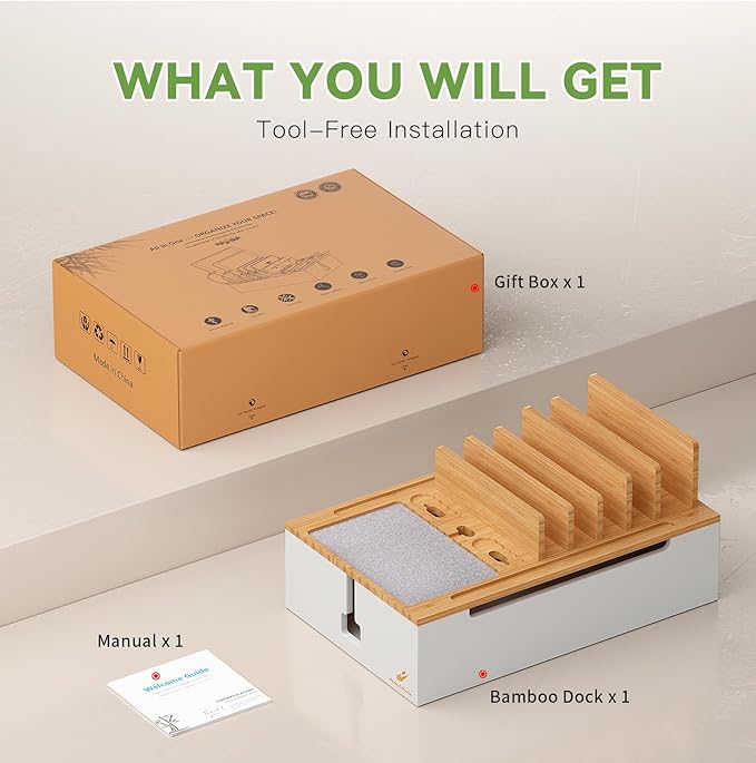 Pezin & Hulin Bamboo Charging Station, Electronic Devices Organizer