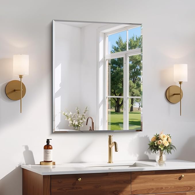 CILIBER Beveled Mirror, 24x30 Frameless Beveled Bathroom Mirrors
