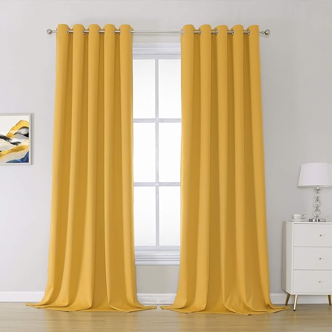 DUALIFE Yellow Curtains 108 Inches Long 2 Panels Blackout Curtain Panels