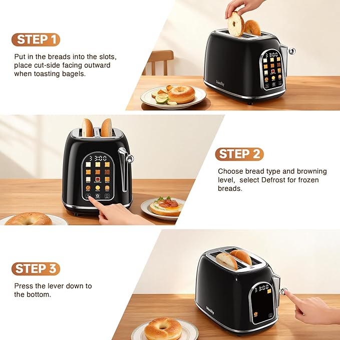 Mecity Toaster 2 Slice, Touch Screen Wide Slot Retro Toaster