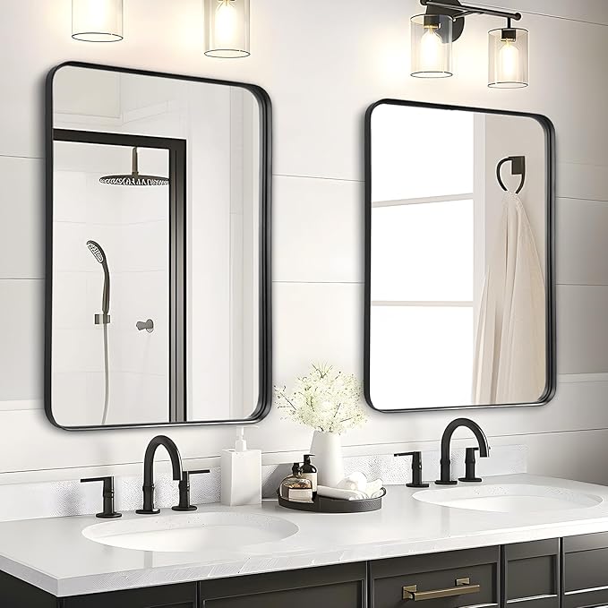 Fabuday Bathroom Mirrors Over Sink 2 Pack- 36x24 Inch Black Matte Framed
