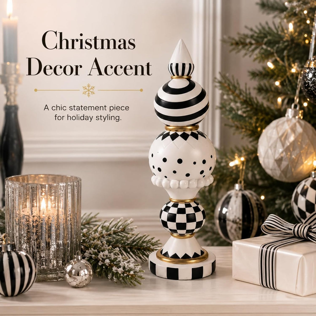 Black and White Checkered Fall Halloween Table Mantle Home Decor