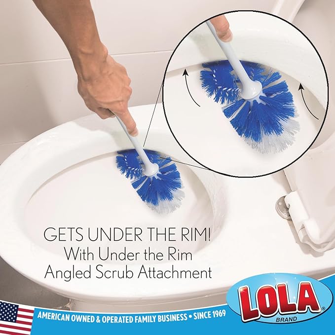 LOLA Classic Toilet Brush w/Under-The-Rim Scrubber, 24 Pack, Deep Cleans The