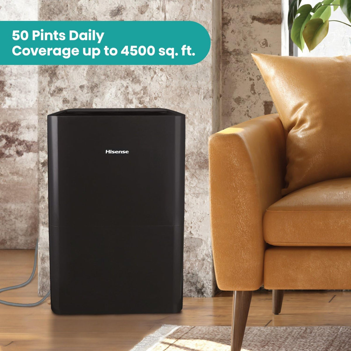 Hisense 50-Pint Lift-Up Portable Dehumidifier with Built-In Pump, Black