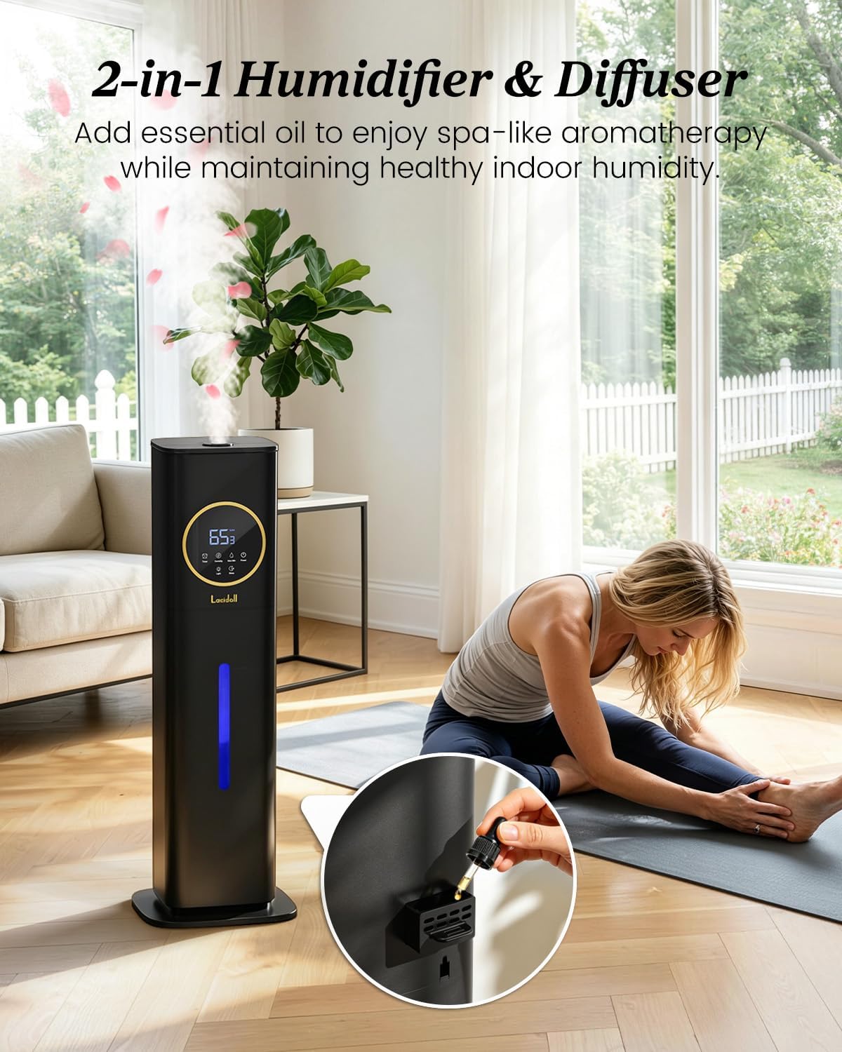 Lacidoll 8L Large Humidifier for Bedroom Large Room Home 800 sq ft, Black