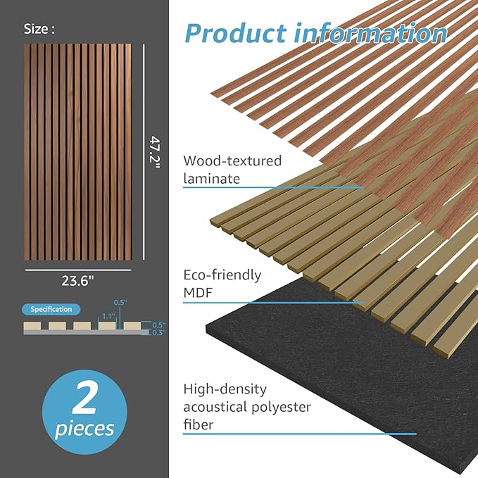 Art3d 2 Wood Slat Acoustic Panels (2-Pack)