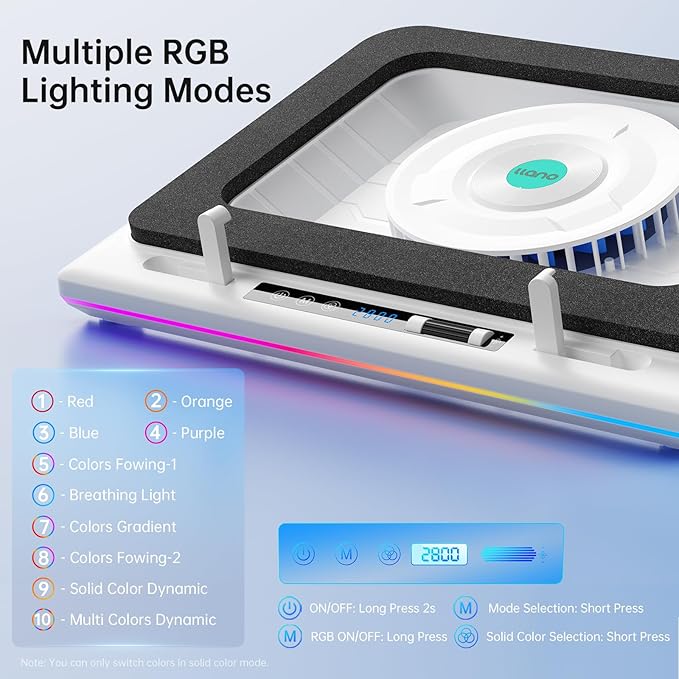 llano RGB Laptop Cooling Pad, Powerful Turbofan, Quiet Cooling, Touch Control