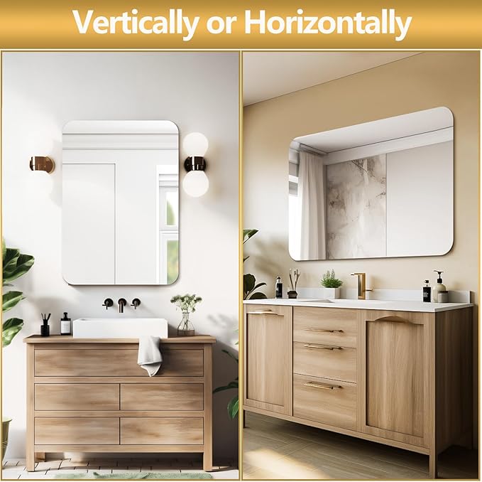 Mirrorons 18x24 Frameless Bathroom Mirror, Rounded Corner Bathroom Vanity Mirror