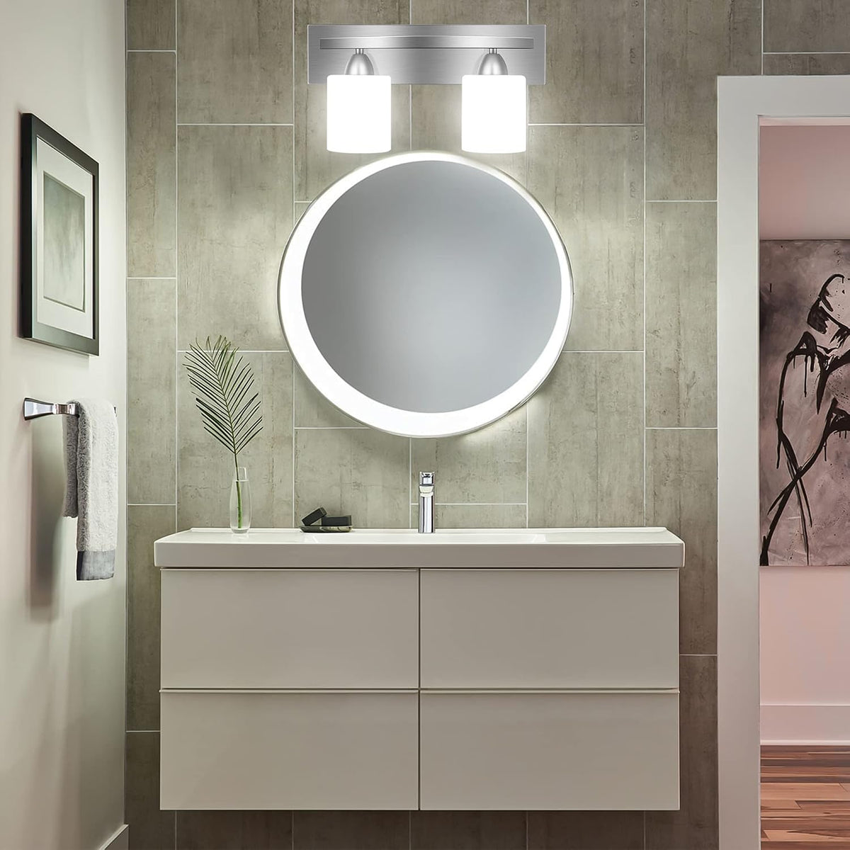 Bathroom Vanity Light Fixture - Over Mirror - Modern Glass Shade - Brushed Ni...
