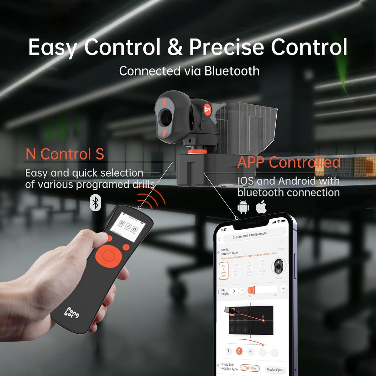 PONGBOT Table Tennis Robot: APP Control 264 Drills, Portable Ping Pong Machin...