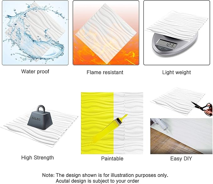 Art3d 12 Pack 3D Diamond Design Wall panels 19.7"x19.7" PVC Panel