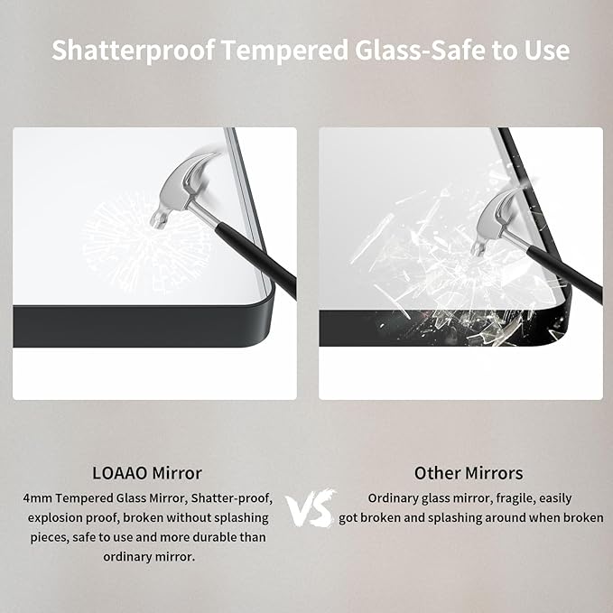 LOAAO 48X28 Inch Black Metal Framed Bathroom Mirror