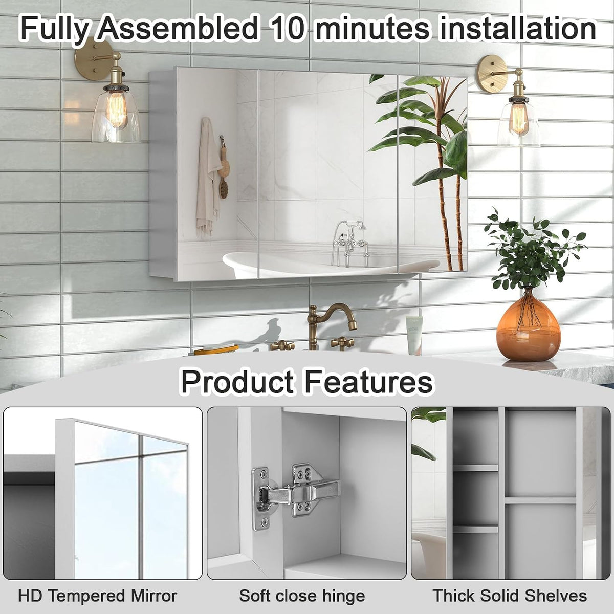 40 x 24 Silver Medicine Cabinet, Aluminum Mirror Medicine Cabinet for Bathroo...