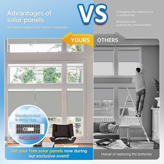 DENFOON Motorized Blinds with Remote, Thermal Electric Blinds【Solar Panel】