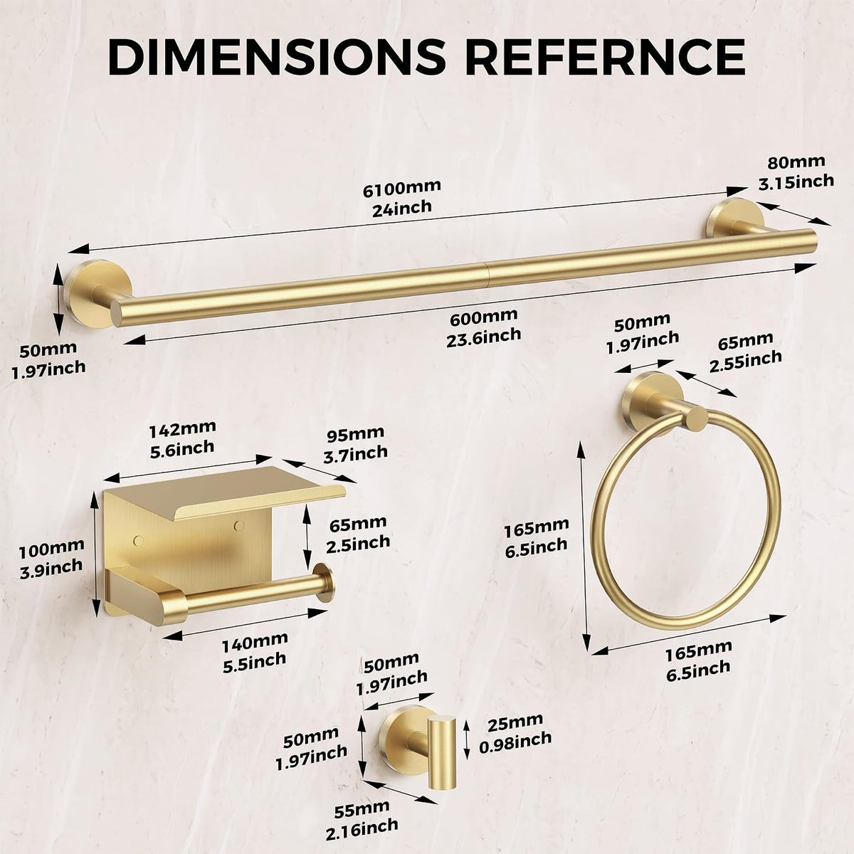 5-Piece 23.6 Inch Brushed Gold Bathroom Hardware Accessories Set