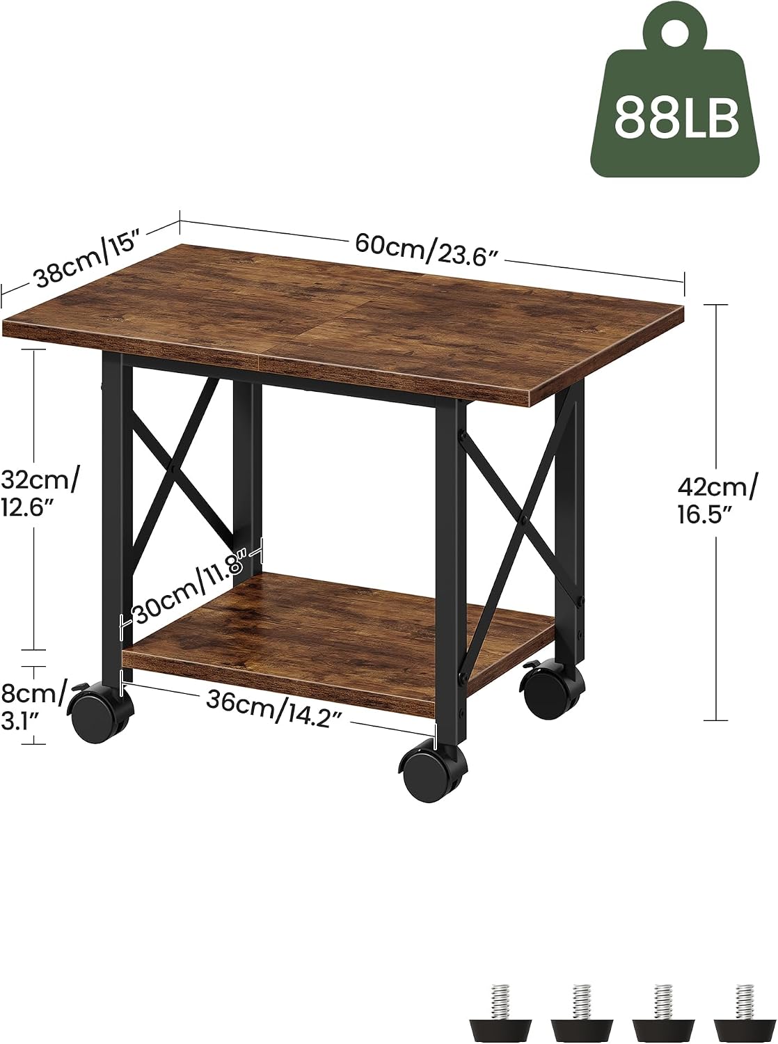CHOEZON 23.6" Printer Stand, with Locking Wheels Adjustable Feet
