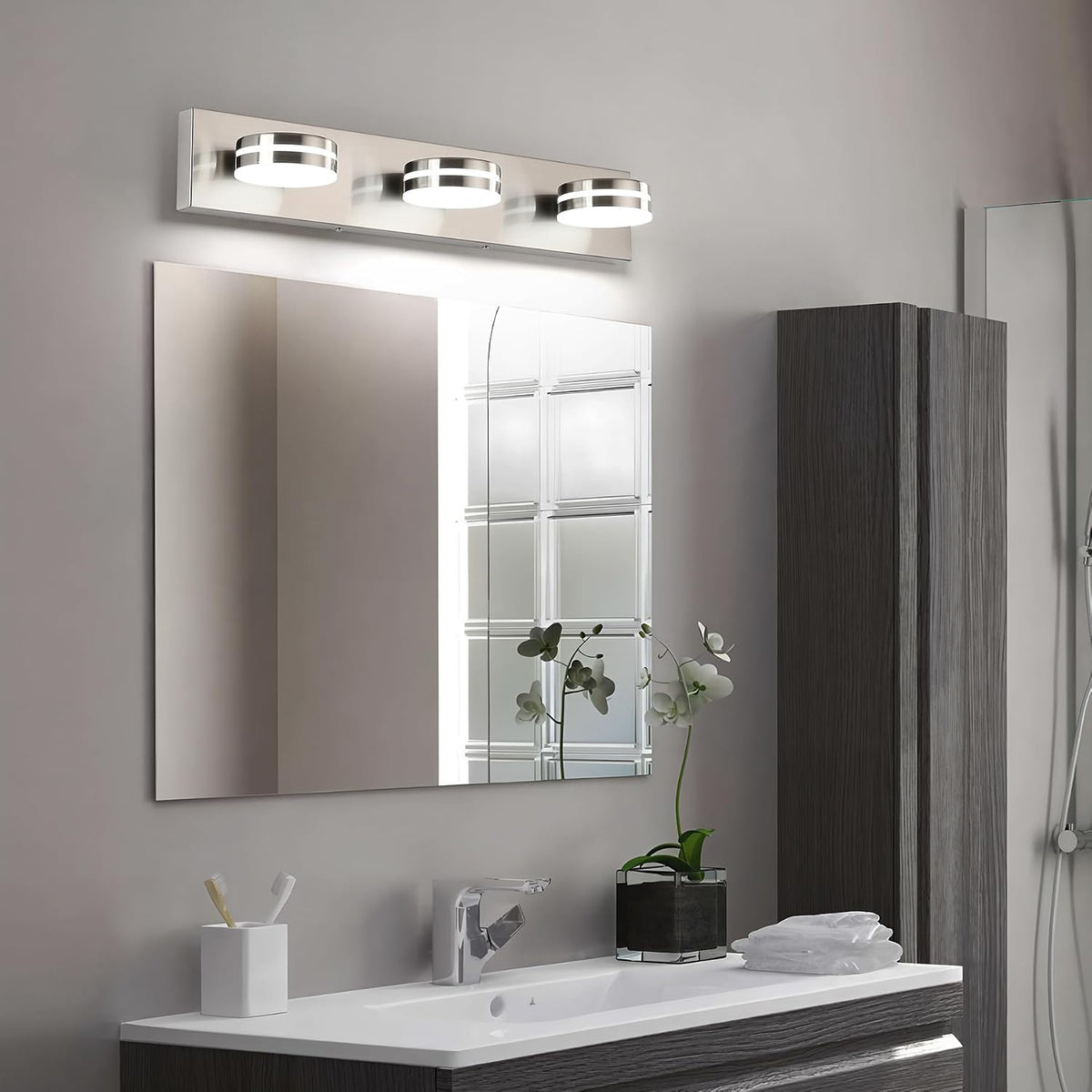3-Light Bathroom Vanity Light, Brushed Nickel Bathroom Light Fixtures Over Mi...