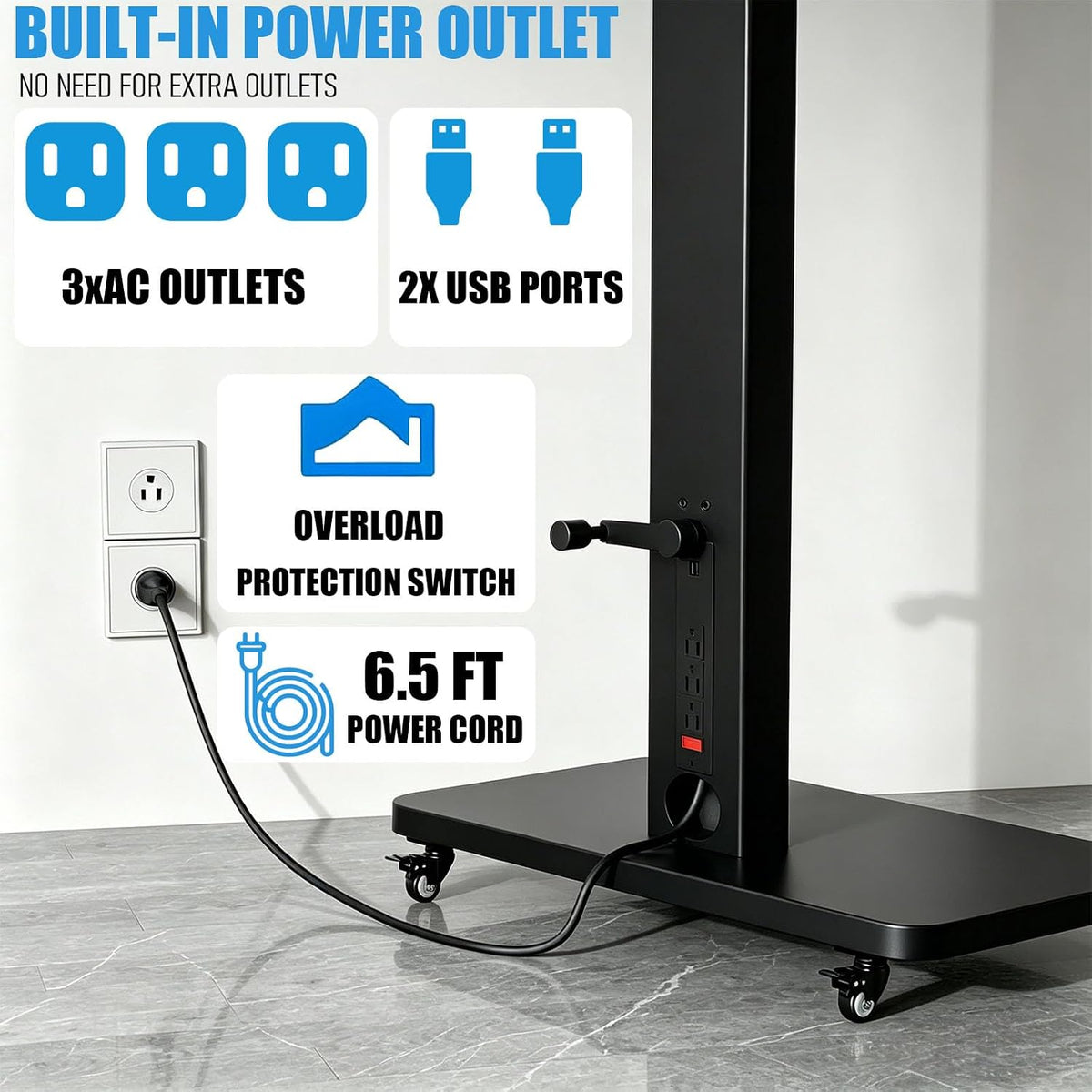 Swivel Rolling TV Stand with Power Outlet for 30-80 inch TVs up to 110 lbs