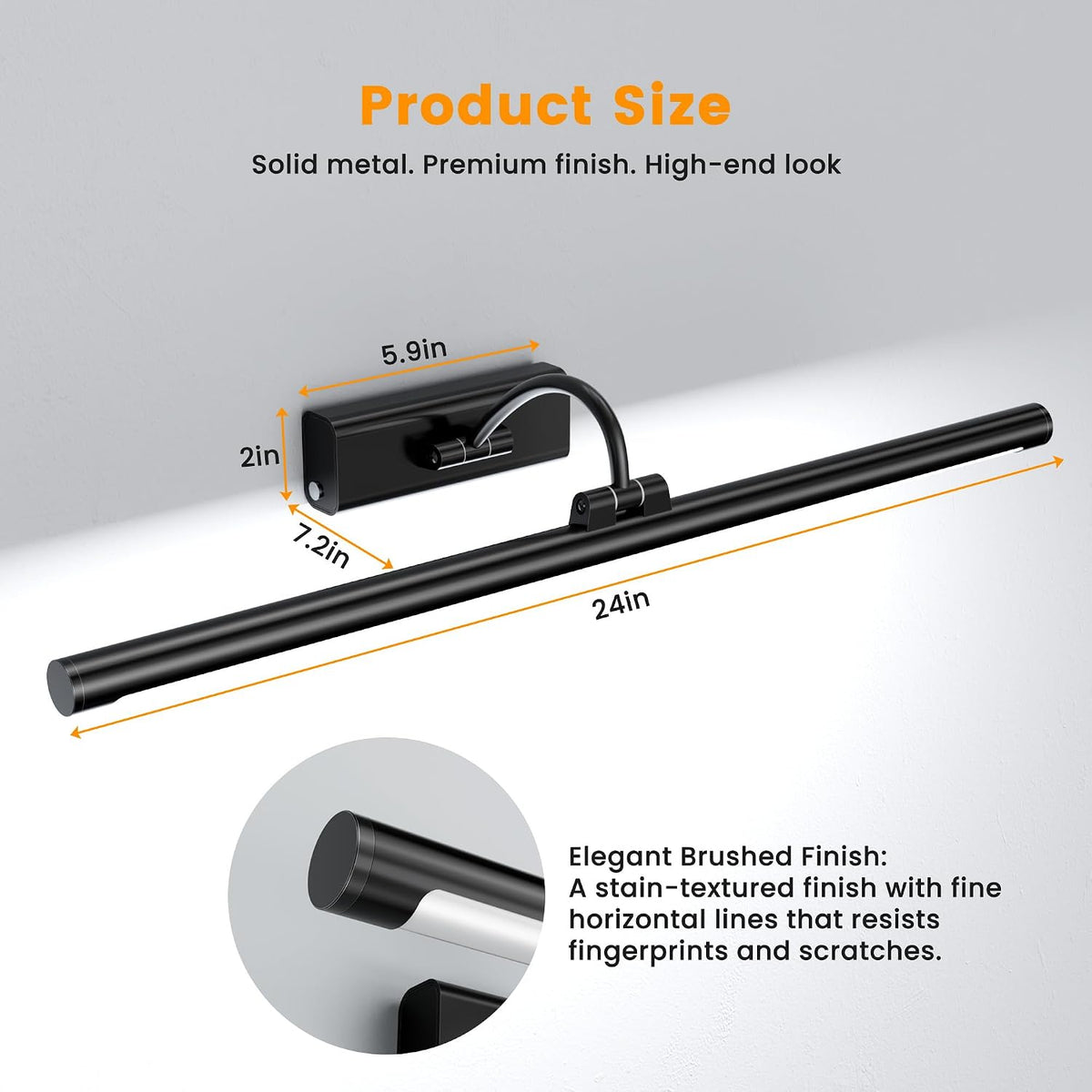 Bathroom Vanity Light Wireless Rechargeable Black 24 inch Black