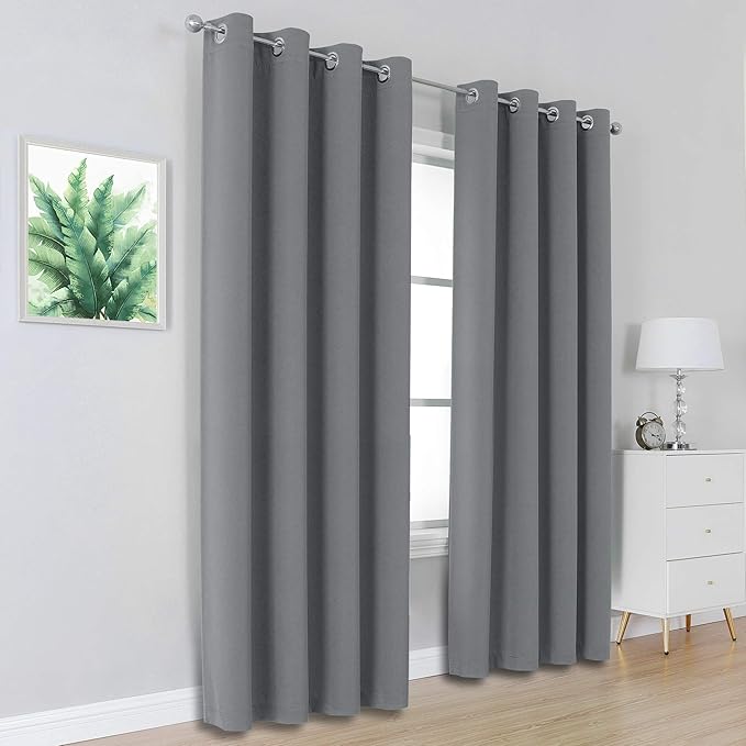 DUALIFE Grey Blackout Curtains for Bedroom 96 inches Long 2 Panels Grommet