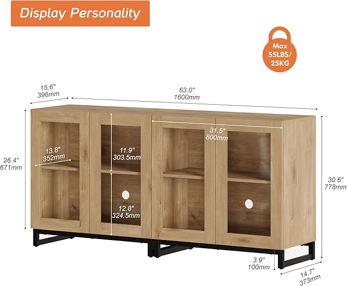 WAMPAT Modern TV Stand with Glass Doors