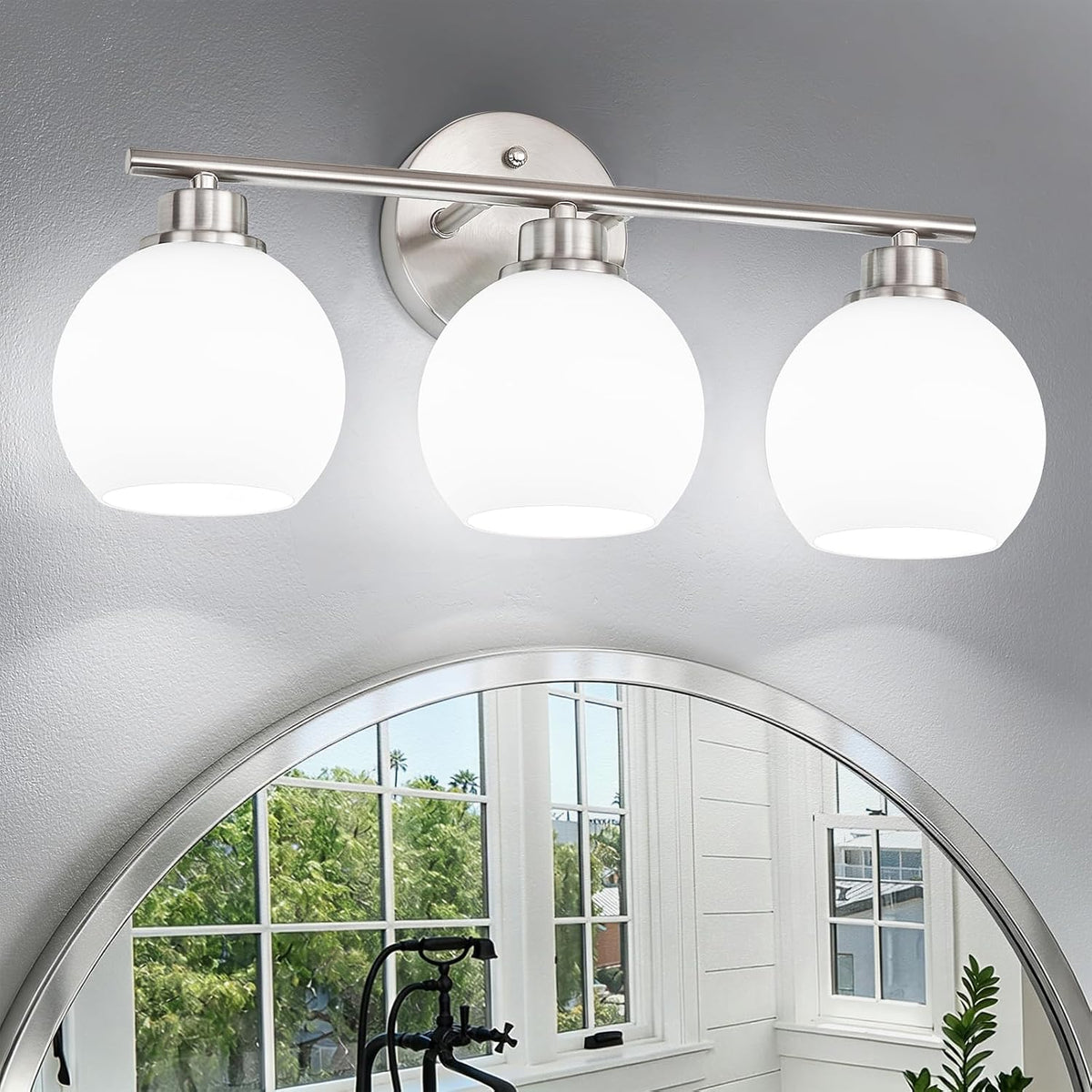 Brushed Nickel Bathroom Light Fixtures, 3-Light Vanity Light Over Mirror