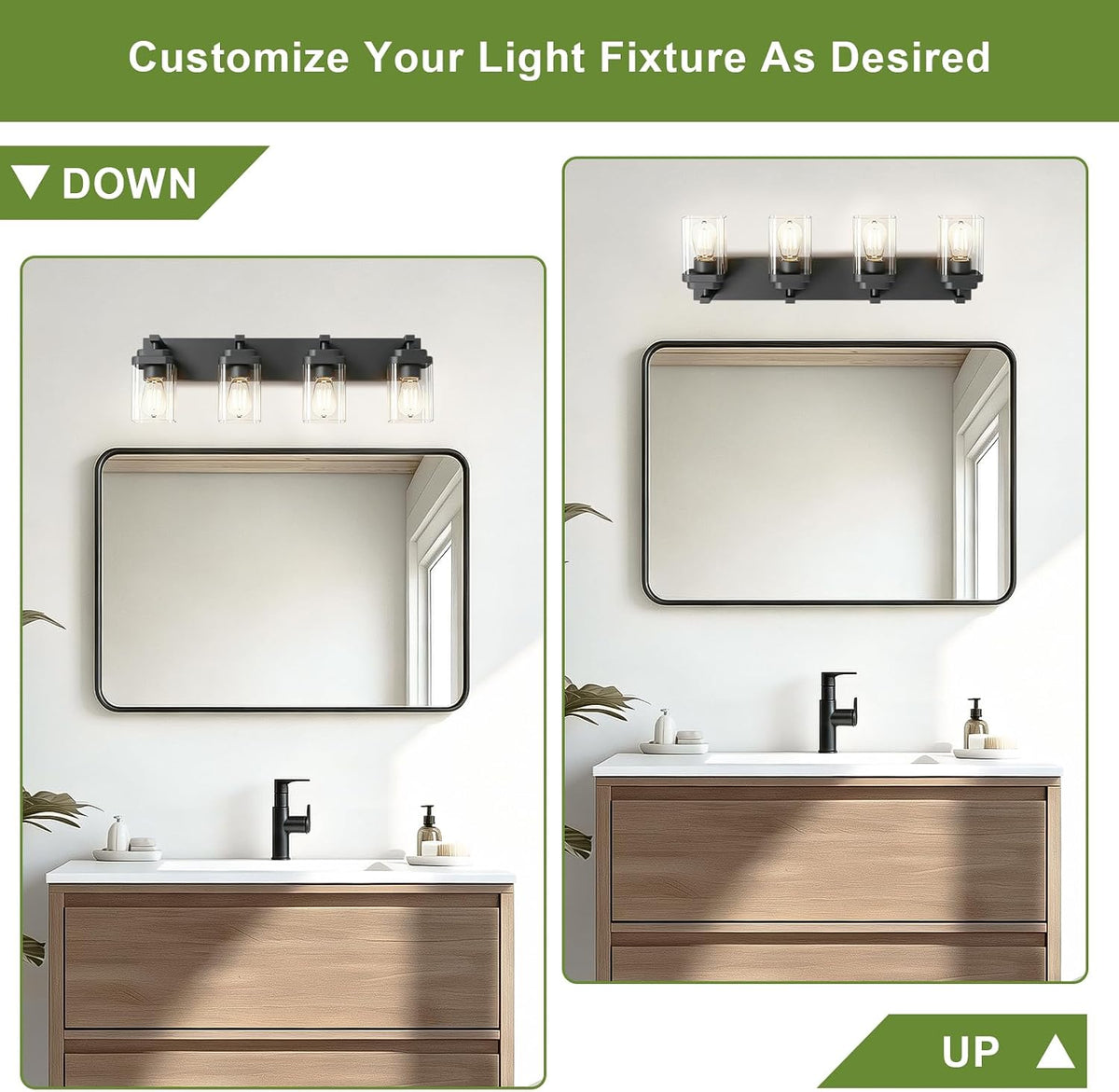 Black Bathroom Light Fixtures, 4 Lights Bathroom Lighting Fixtures Over Mirro...