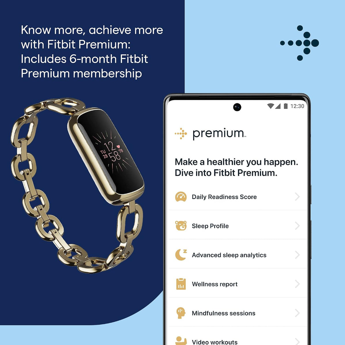 Fitbit Luxe Special Edition Fitness and Wellness Tracker, Gorjana Soft Gold S...
