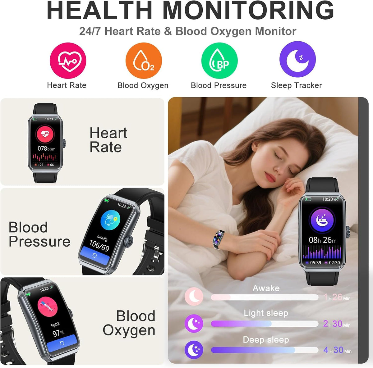 Fitness Tracker, Step Counter with 24/7 Heart Rate Blood Oxygen Sleep Monitor...