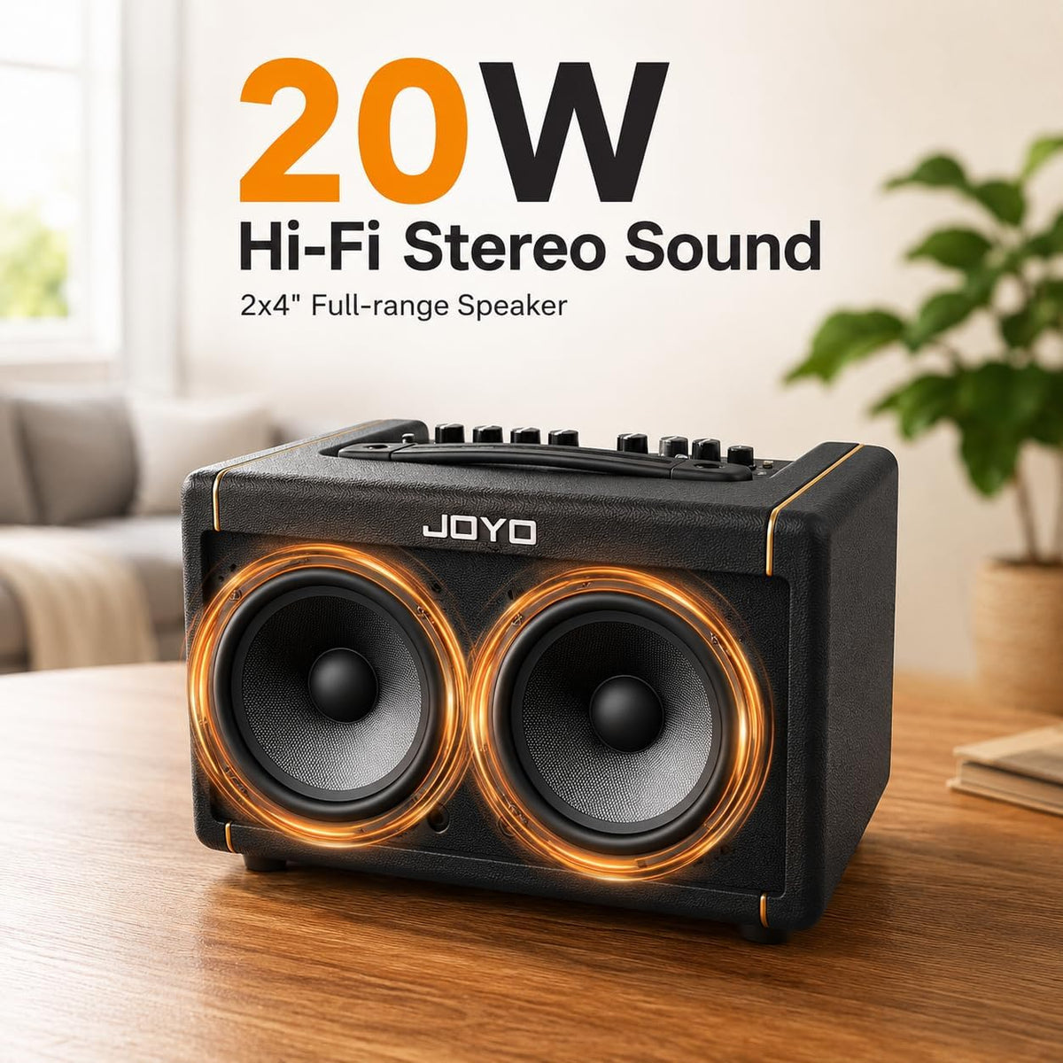 JOYO 20W Acoustic Guitar Amp Battery-Powered Portable Stereo Amplifier with B...