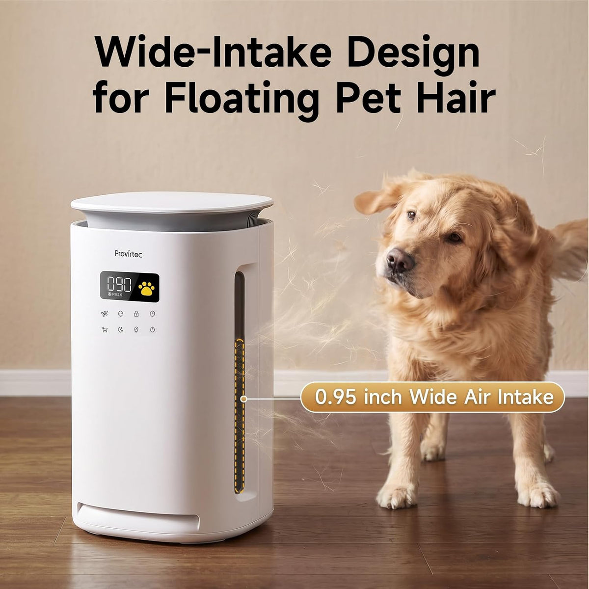 Provirtec Pet Air Purifier for Home with H13 HEPA, 2 Washable Pre-Filters