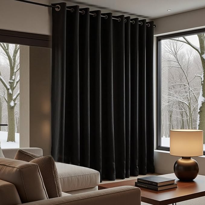 KOUFALL 100% Blackout Curtains Extra Wide and Long (Set of 2)