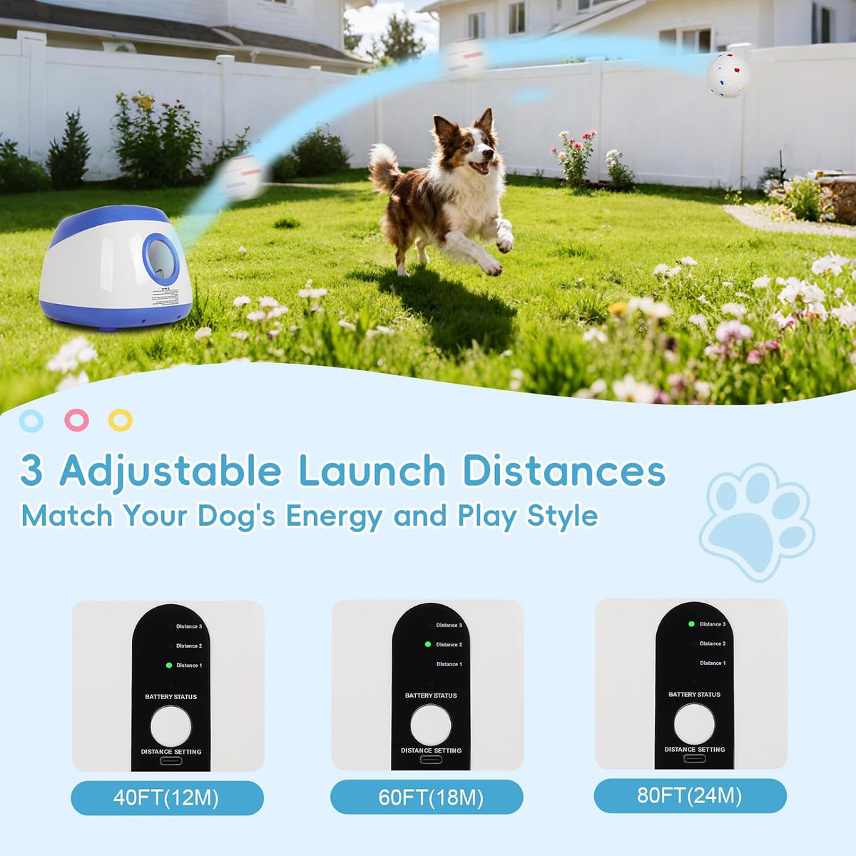 FAHKNS Automatic Ball Launcher for Large Dogs: 40/60/80FT Distance Dog Ball T...