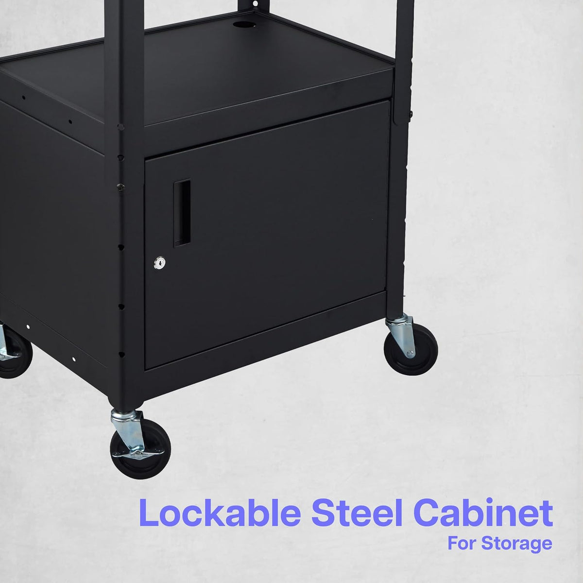 Luxor Multipurpose Adjustable Height Steel A/V Utility Cart with Cabinet - Black