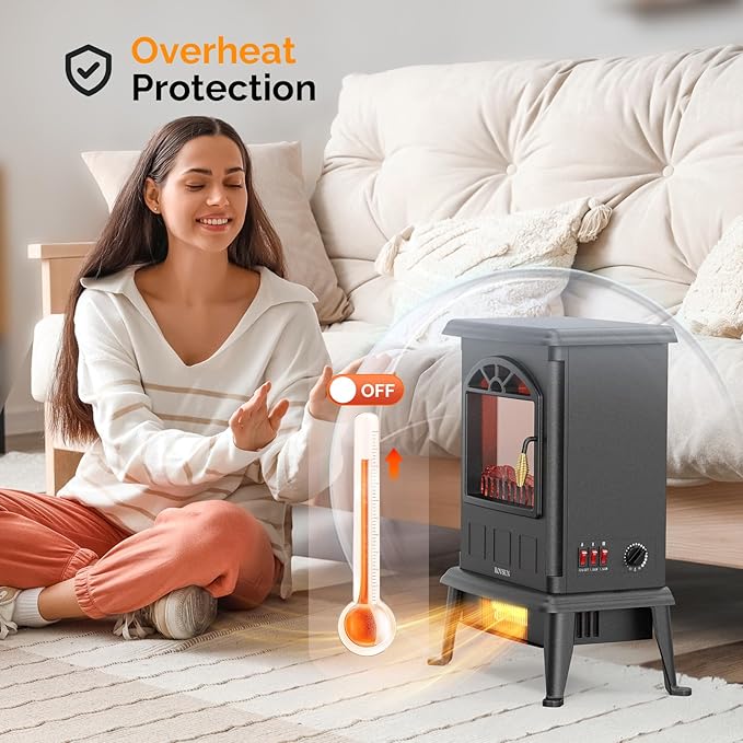 ROVSUN 22.4" H Electric Fireplace Stove, 1000W/1500W Freestanding Electric