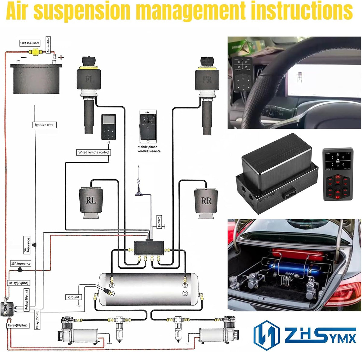 Air Management Top Grade Air Suspension System kit with Airlift Fitting Packs...