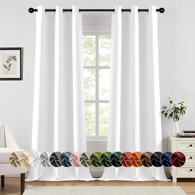MIULEE Pure White Curtains for Bedroom Living Room 96 Inches Long 2 Panels