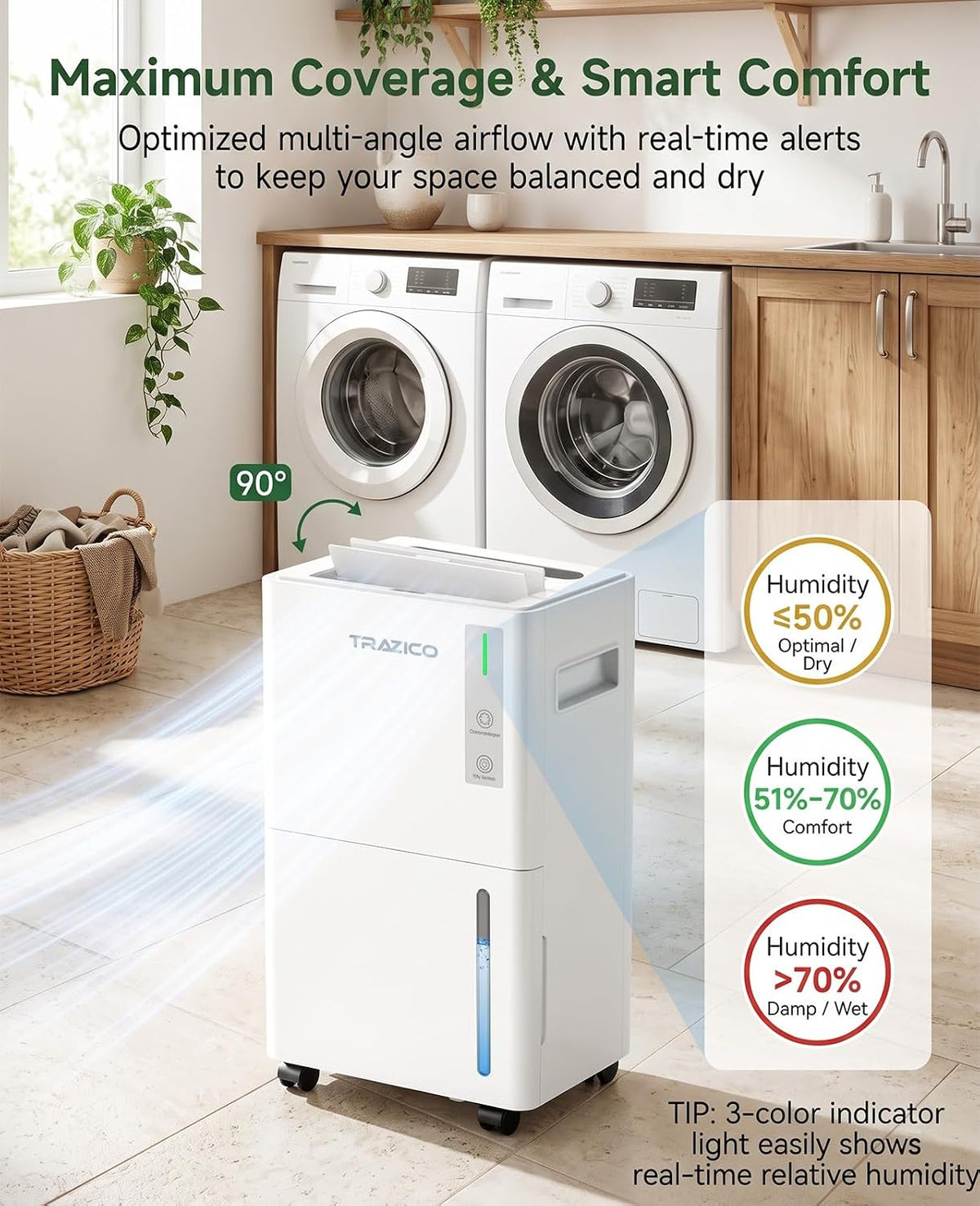 1600 sq ft 21 Pint Dehumidifier for Basement with Drain Hose