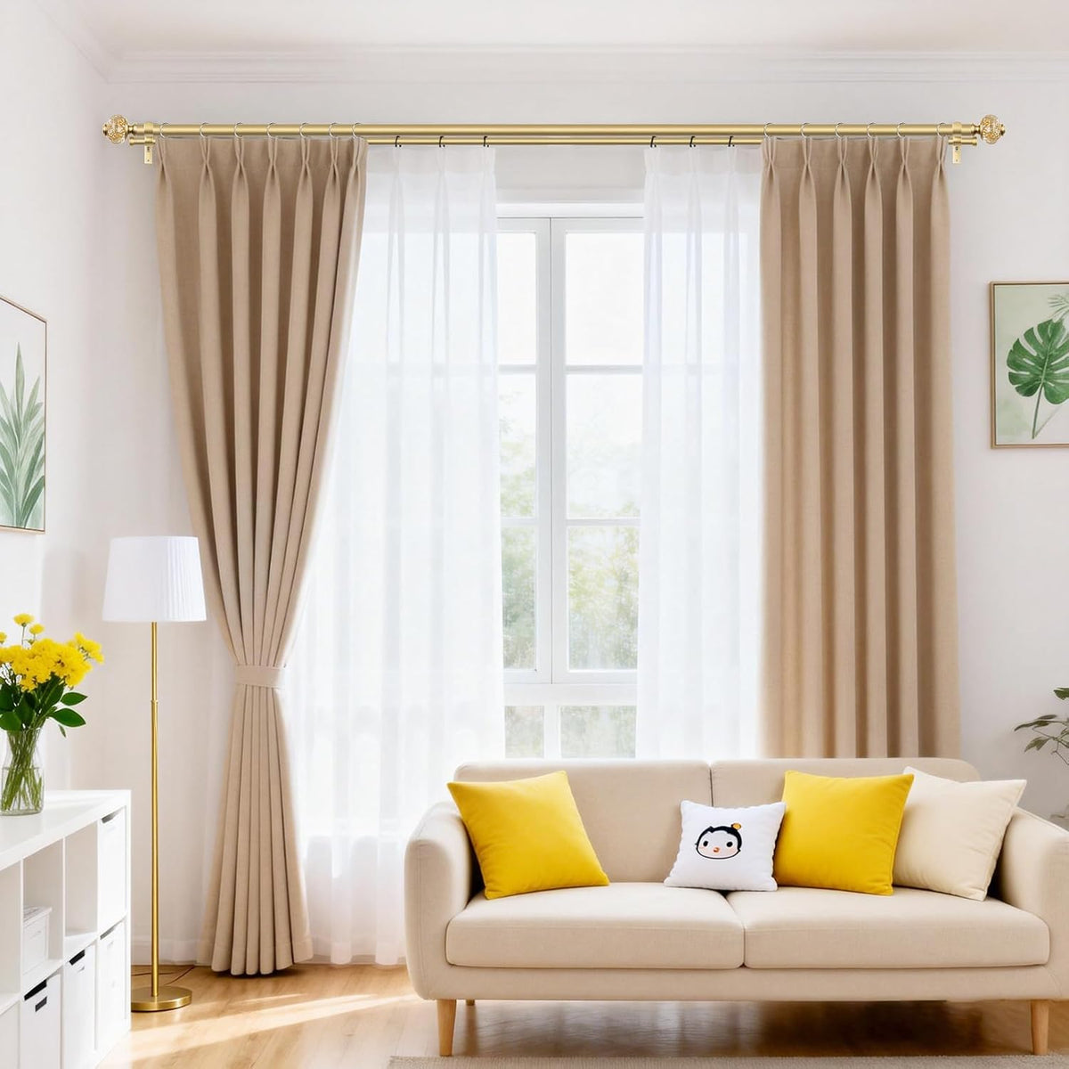 Double Curtain Rods for Windows 72 to 144, Luxury Gold, 1 Inch | Double Layer...
