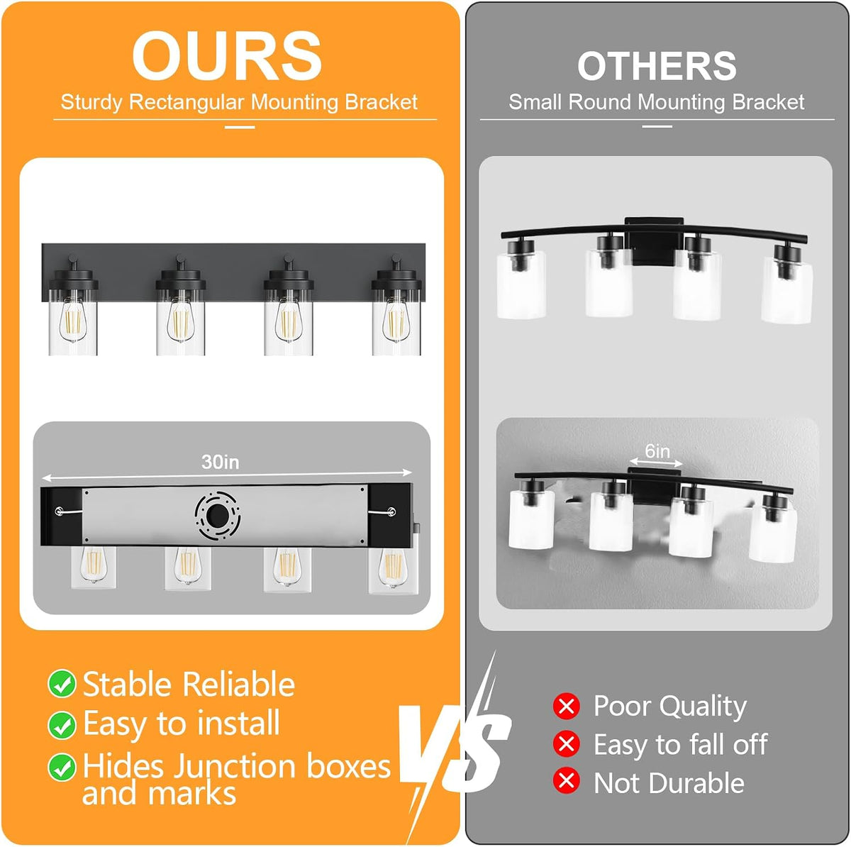 IZORRO Bathroom Vanity Light Fixture, 4-Light 30 Inch Matte Black Bathroom Li...